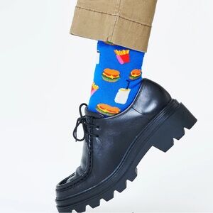 Happy Socks Quirky Hamburger sock Blue men's 8-12 Women's 10-12.5 Unisex‎